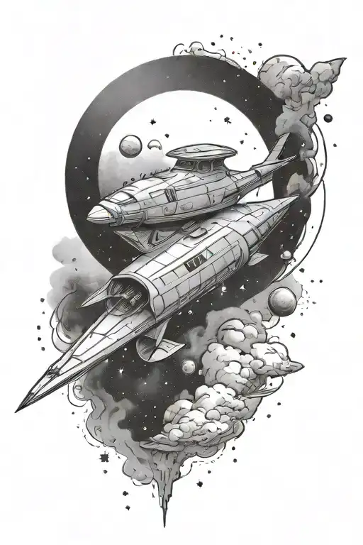 Spaceship Flying Through A Galaxy