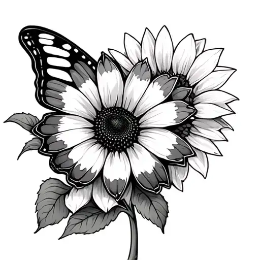 Butterfly Surrounded By Sunflower Blooming