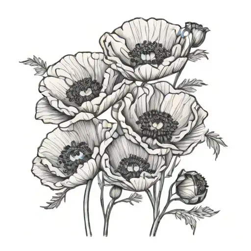 Fine Line Simple Poppy Flowers