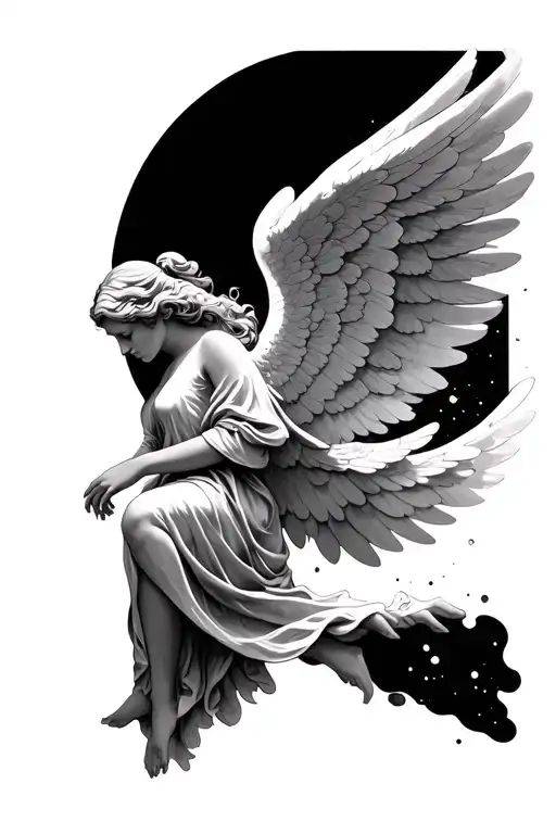 Angel With Wings Descending While Looking Down