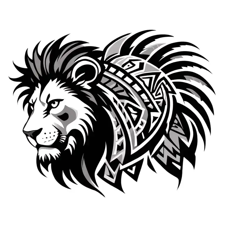 Side Profile Of Lion Head Wearing Aztec Wa Imani