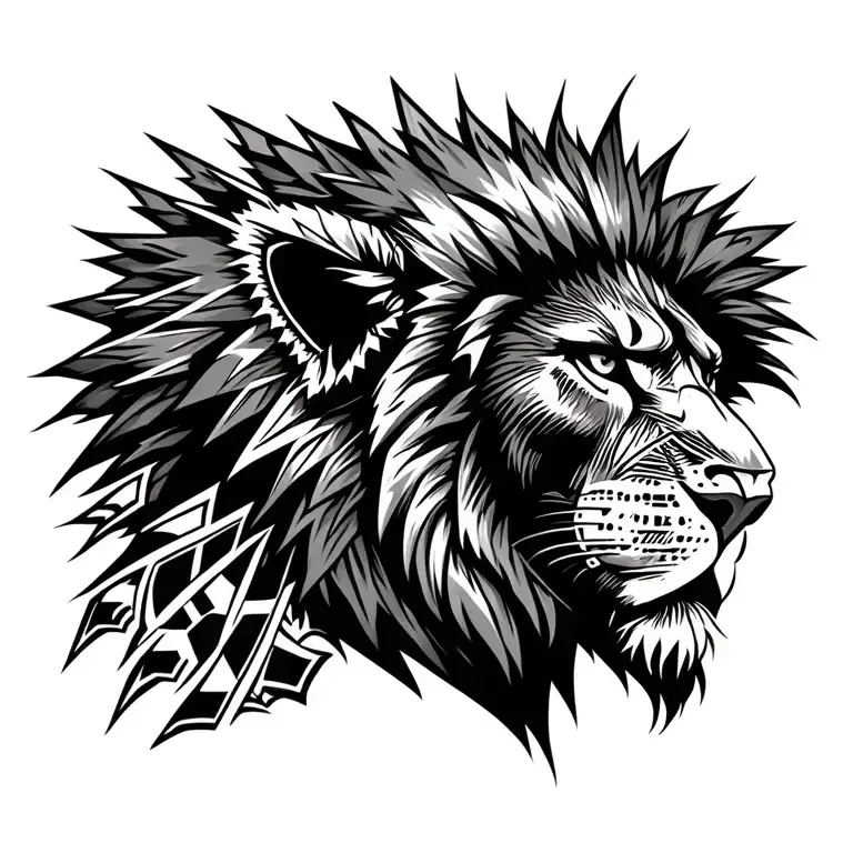 Side Profile Of Lion Head Wearing Aztec Warrior Realistic