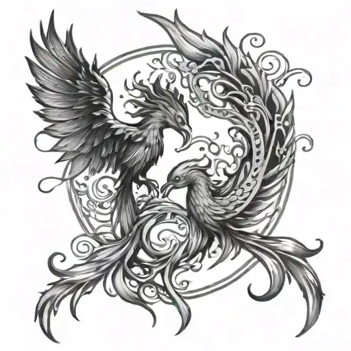 Two Phoenix Rising From The Ashes Forming The Pisces And Scorpio Zodiac