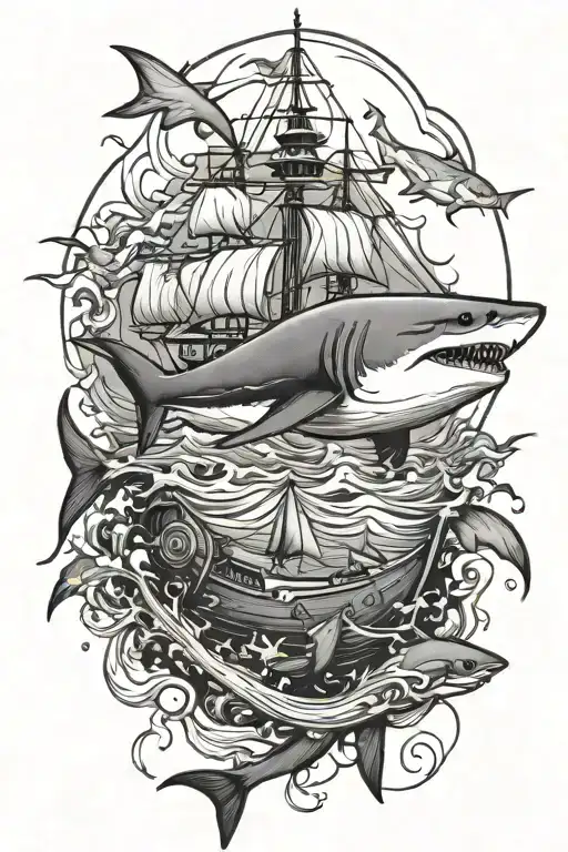 Deep Sea With Shark And Boat