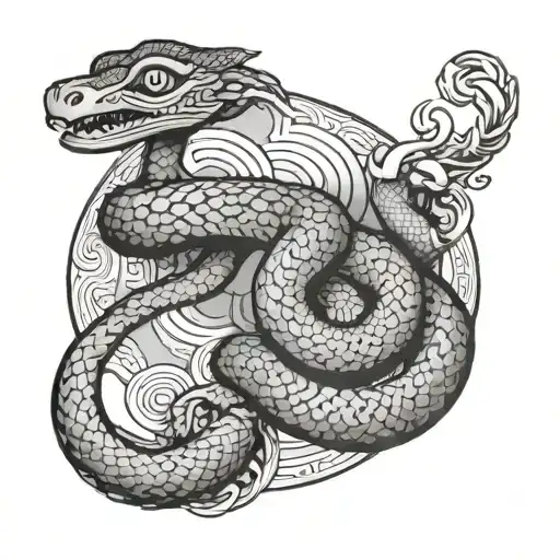 Japanese Style With Moon And Snake