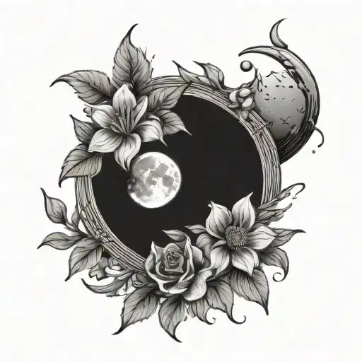Moon And Flowers Blooming