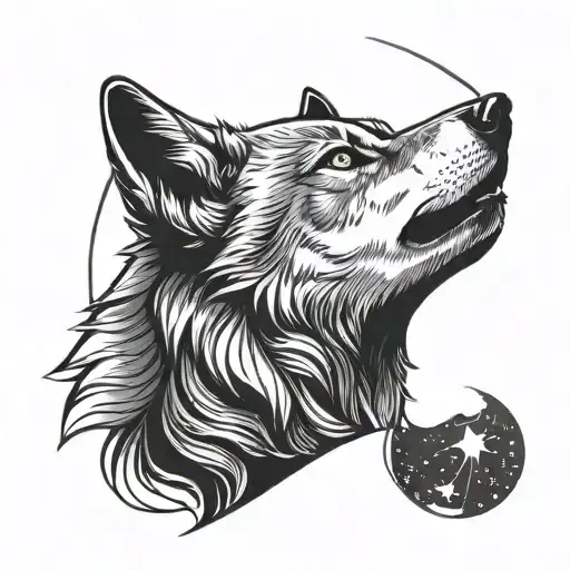 Outline Of A Wolf Without Facial Features Just The Profile Looking Up At The Moon