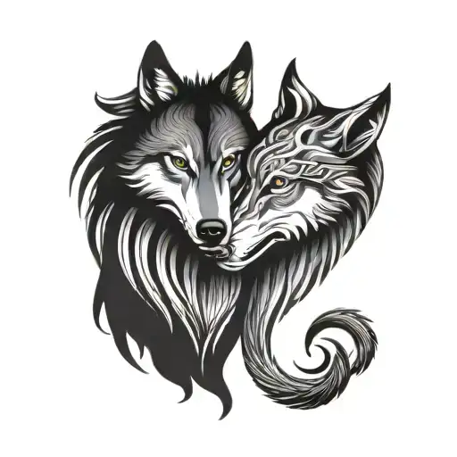 Two Wolves Forming Pisces And Scorpio Zodiac