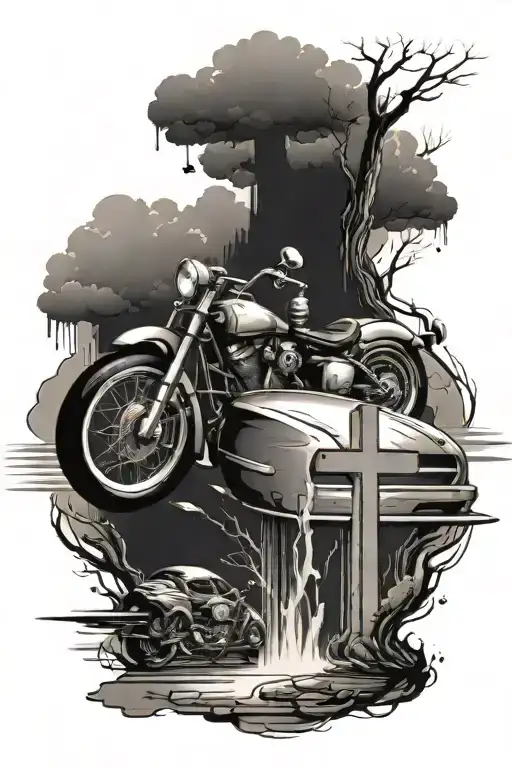 A Road With A Car And A Motorcycle Inside A Cross