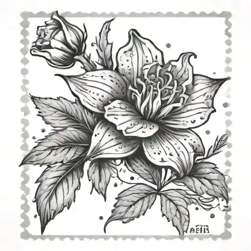 Maga Flower Inside Postage Stamp With The Aries Constellation Over It