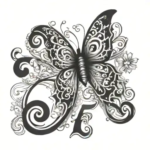 Butterfly Letter F And Unalome Symbol