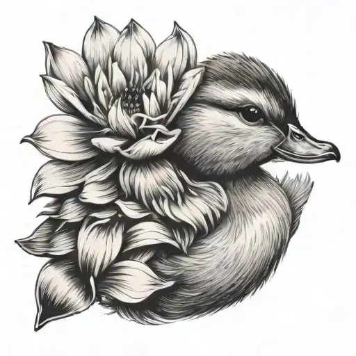 Baby Duck Wearing A Flower On Its Head