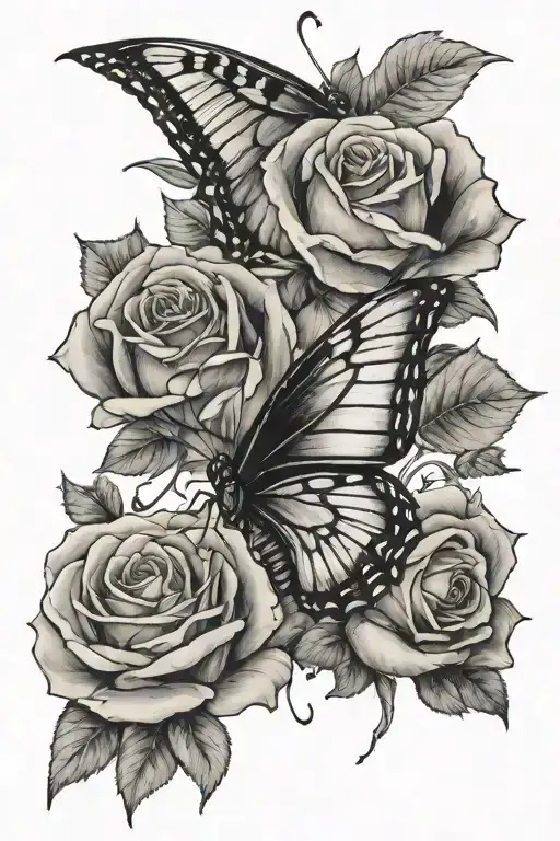 Butterfly And Rose Roman Numerals
