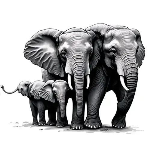 Elephant Family With 4 Kids
