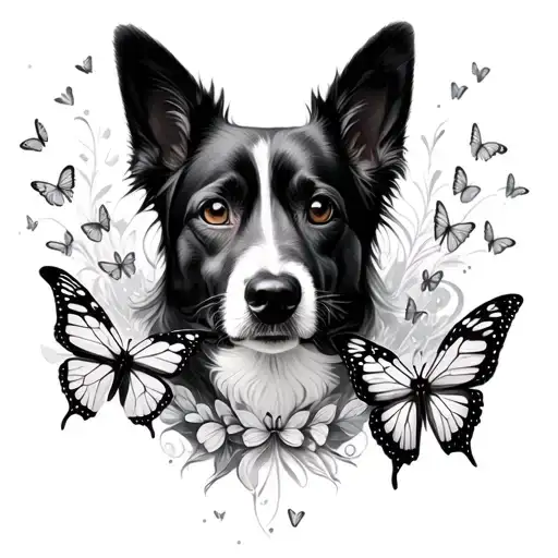 Dog Face With Butterflies Around It On Arm
