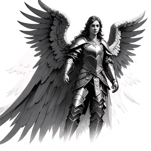 Angel In Armor In Front Of Gates Of Heaven Gates
