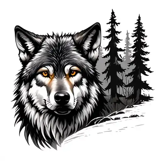 Wolf With Trees