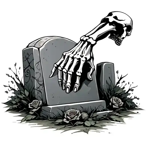 Skeleton Hand Reaching For Headstone