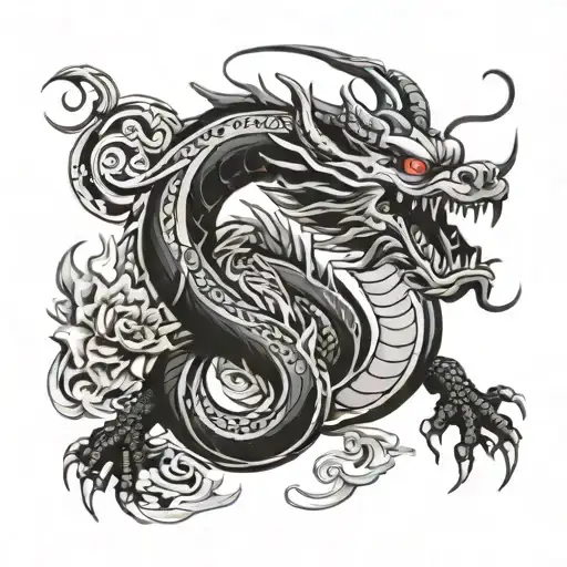 Tribal Japanese Dragon Tattoo Design