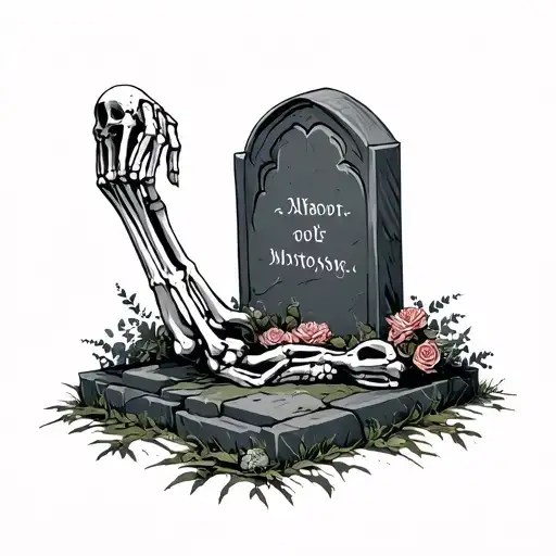 Skeleton Hand Reaching For Headstone