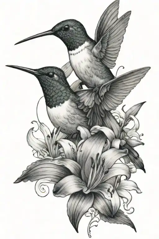 Humming Bird And Lily's