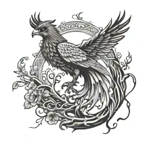 Phoenix Bird Inside A Tree Of Life