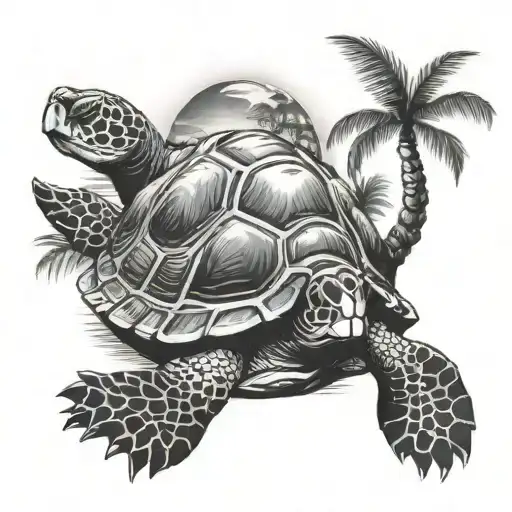 Turtle And Palm Tree