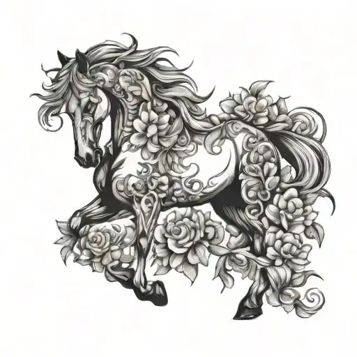Horse Made Of Flowers Intertwined