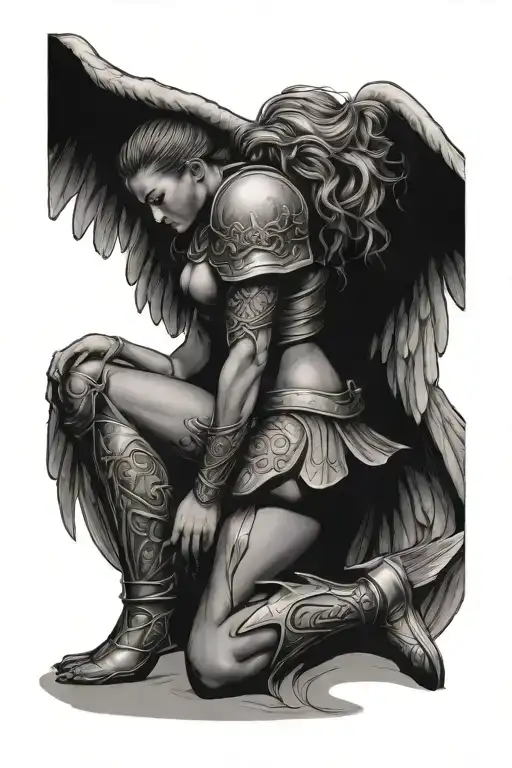 Female Angel Warrior Kneeling With Head Down