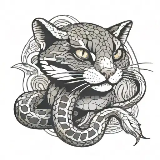 Snake On Graphic Cat Background