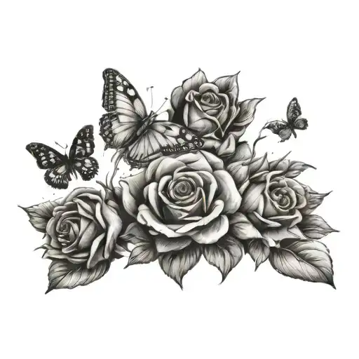 Sunflower Butterflies And Roses