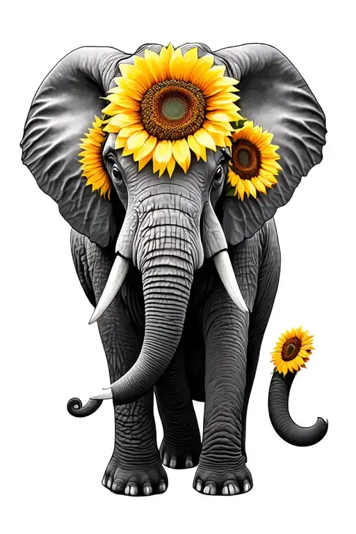 Elephant With Sunflowers