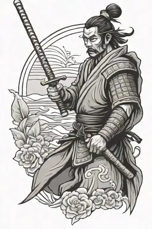 Lone Samurai And Eye Tattoo Design