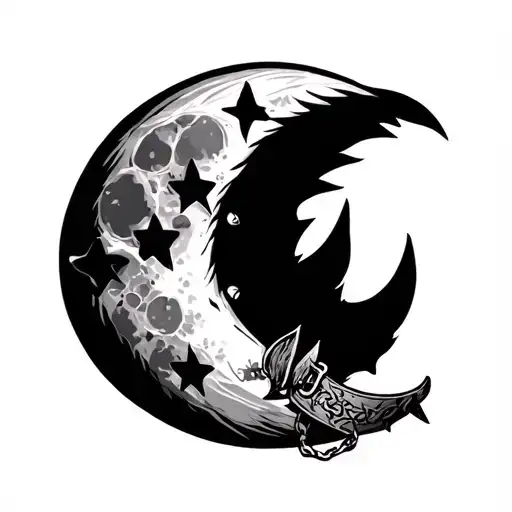 Moon Tattoo With A Dog Collar Hanging Off The Crest
