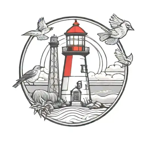 Beach Light House Medallion With Red Cardinal