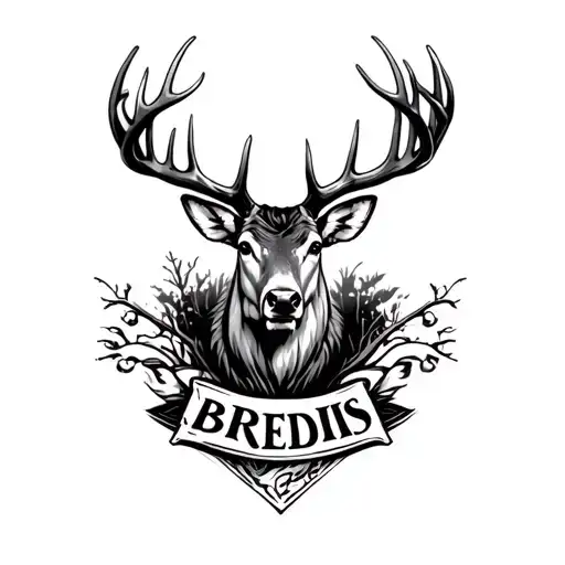 A Agressive Looking Deer Stag With The Word Briedis Under It