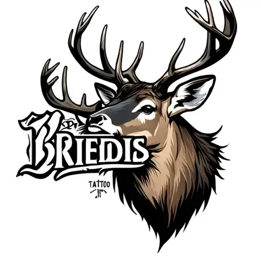 A Agressive Looking Deer Stag With The Word Briedis Under It