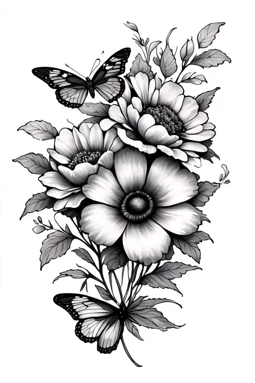 A Tattoo With Flowers And 2 Butterflies That Represents My Two Daughters Alivia And Alani