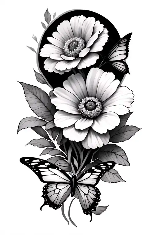 A Tattoo With Flowers And 2 Butterflies That Represents My Two Daughters Alivia And Alani