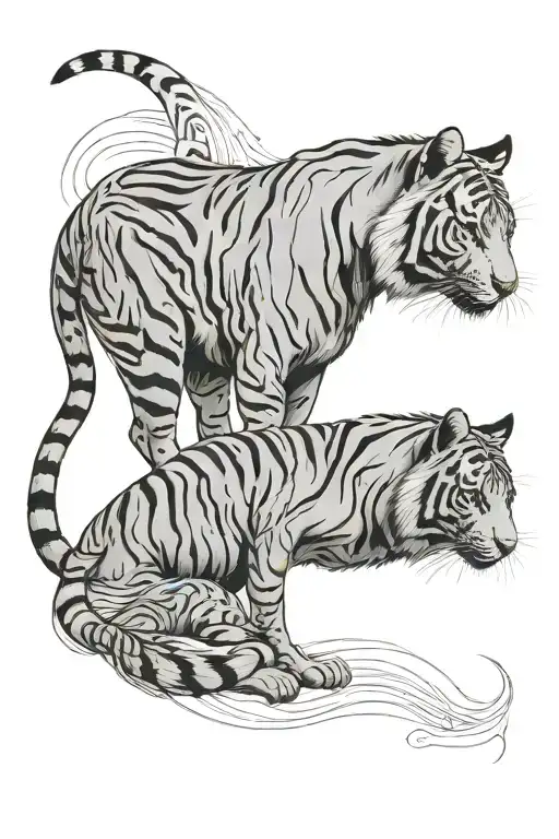 Single Line Drawing Tiger And Dog