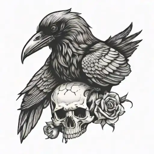 A Crow Perched On A Skull