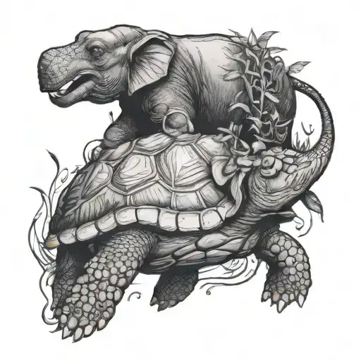 Turtle Under The Sea With An Elephant In The Jungle
