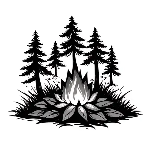 Camp Fire With Lotus Flower Pine Trees