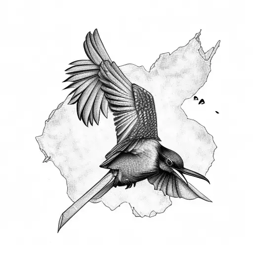 Raven And Hummingbird Sitting By Eachother On A Line