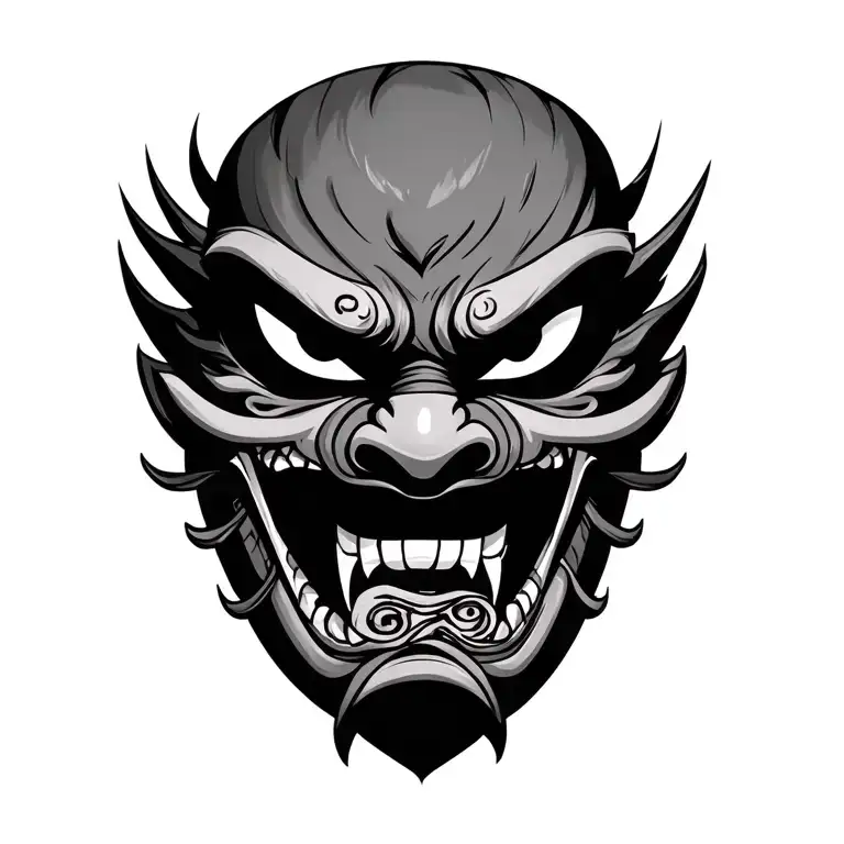 Oni Mask With Japanese Scroll In Its Mouth