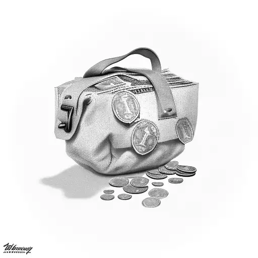 A Vintage Money Bag Overflowing With Coins And Bills