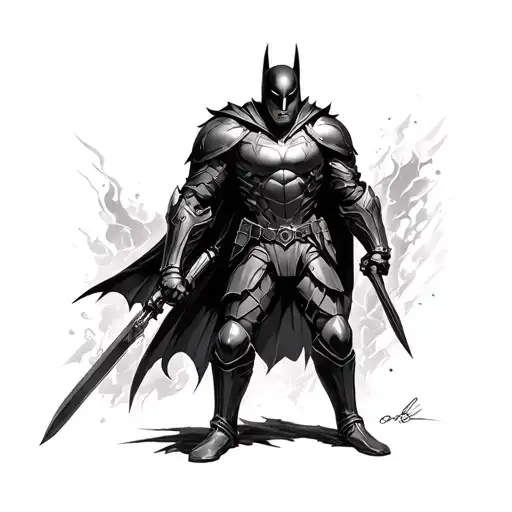 Create A Leg Tattoo Of A Dark Knight In Full Body Armor