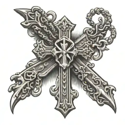 Catholic Cross With Rosary Beadsand Prayer Hands Holding