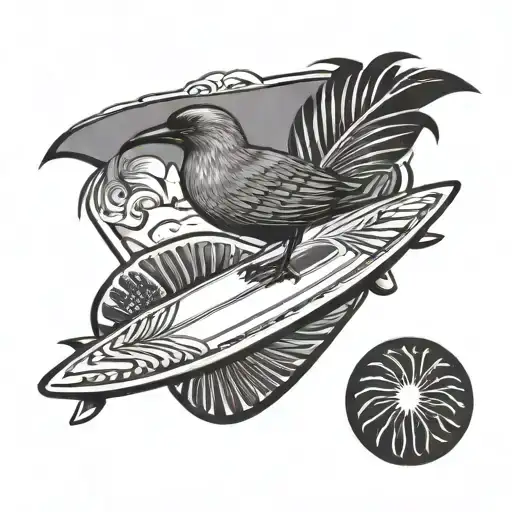 Surfboard & Kiwi Bird