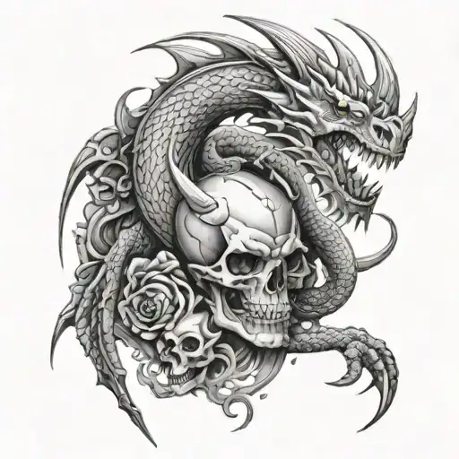 Dragon And Skull Full Leg Sleeve